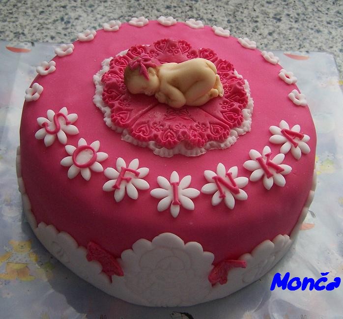 Růžový dort s miminkem